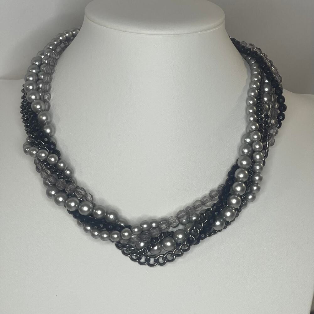 Premier Design necklace costume jewelry Gray faux pearl wrapped statement classy - Picture 5 of 10